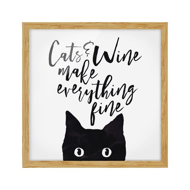 Obrazy w ramie powiedzenia Koty i wino sprawiają, że wszystko jest w porządku