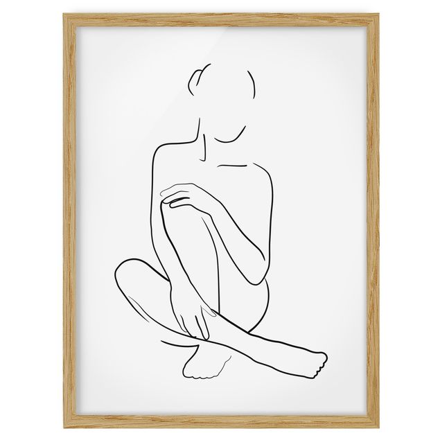 Obrazy w ramie do łazienki Line Art Kobieta siedzi czarno-biały