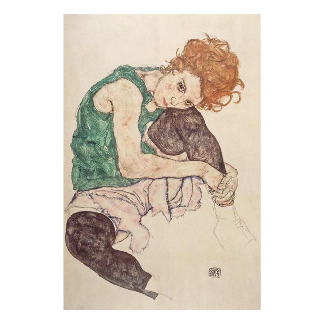 Obrazy na szkle artyści Egon Schiele - Siedząca kobieta z podniesionym kolanem