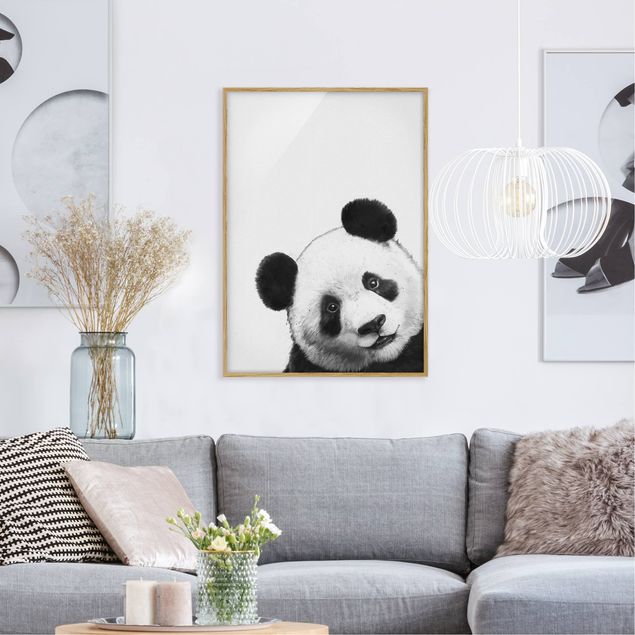 Obrazy w ramie do korytarzu Ilustracja Panda Czarno Biała Malarstwo