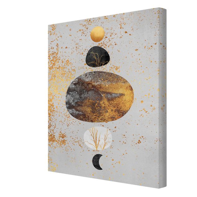 Obrazy artystów Słońce i księżyc w złotym połysku