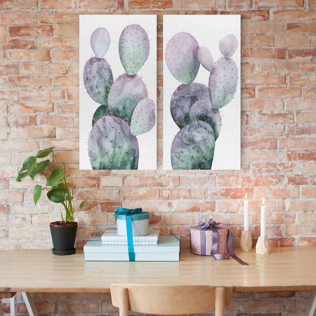 Obrazy do salonu nowoczesne Kaktus w purpurze Zestaw I