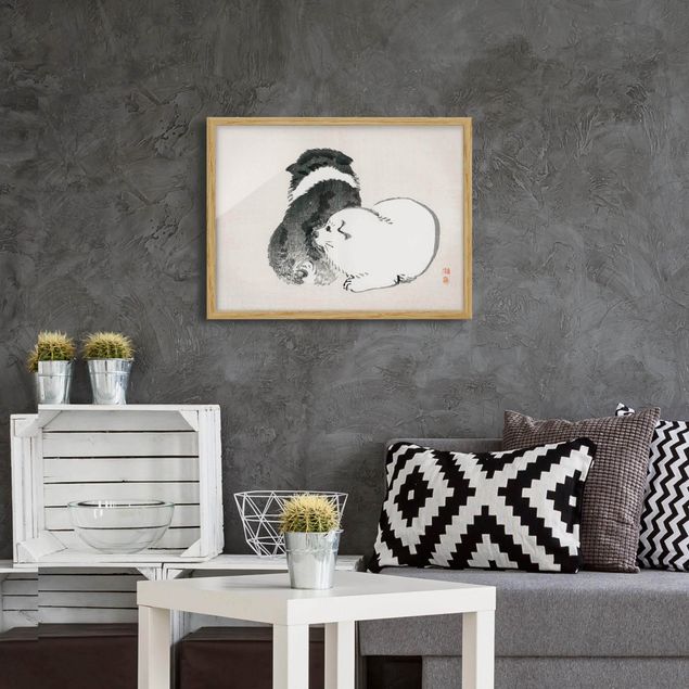 Obrazy w ramie do korytarzu Rysunki azjatyckie Vintage Czarno-białe pieski