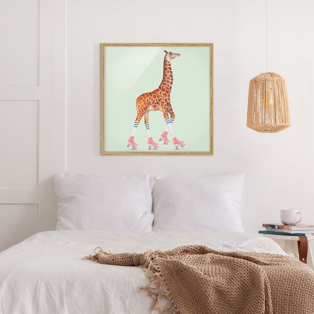 Obrazy w ramie artystyczny Żyrafa na wrotkach