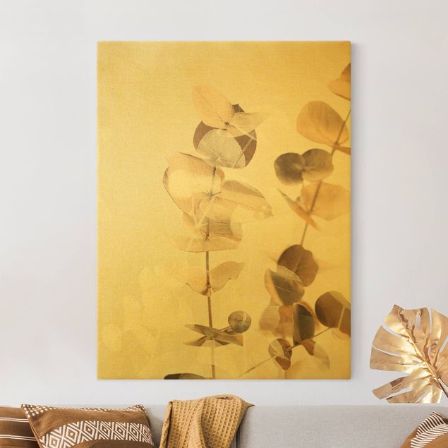 Obrazy z motywem kwiatowym Złote gałązki eukaliptusa z białym II