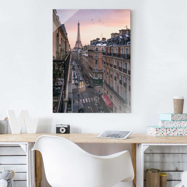 Obrazy na szkle Paryż Wieża Eiffla o zachodzie słońca