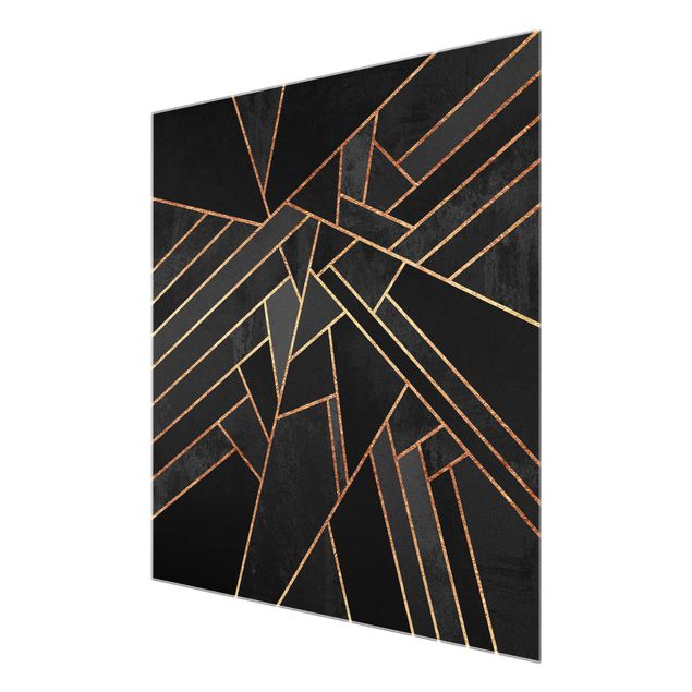 Obrazy na szkle abstrakcja Czarne trójkąty złote