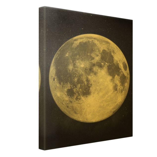Złoty obraz na płótnie - Pełnia księżyca na rozgwieżdżonym niebie czarno-biały