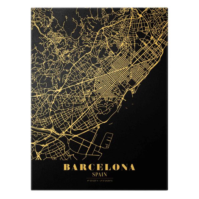 Obraz mapa świata Mapa miasta Barcelona - Klasyczna czerń