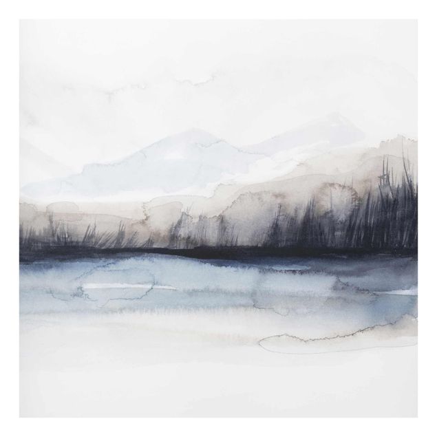 Obrazy na szkle abstrakcja Brzeg jeziora z górami I