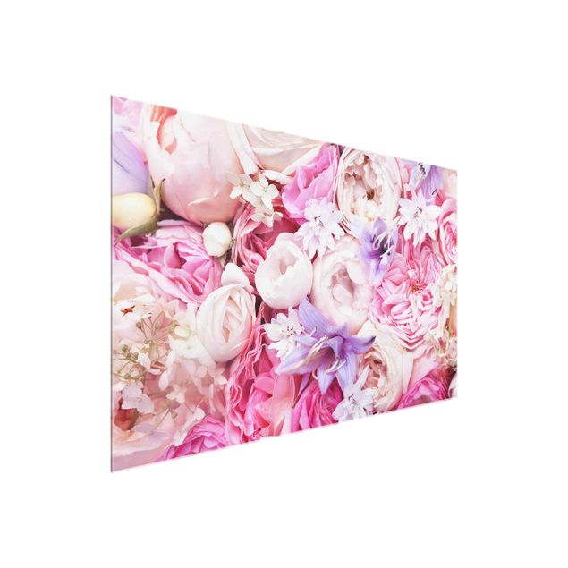 Obrazy na szkle poziomy Róże w stylu shabby z kwiatami dzwonków