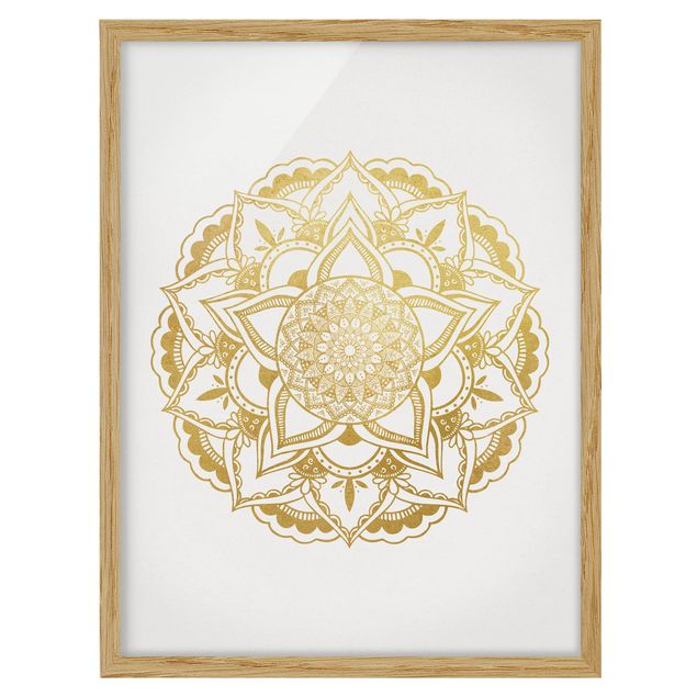 Obrazy w ramie do kuchni Mandala Ilustracja Ornament z białego złota