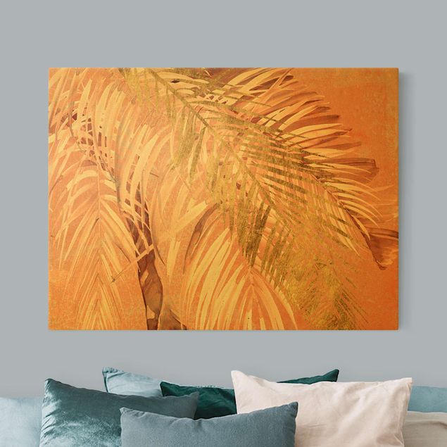 Obraz pomarańczowy Liście palmy różowe i złote II
