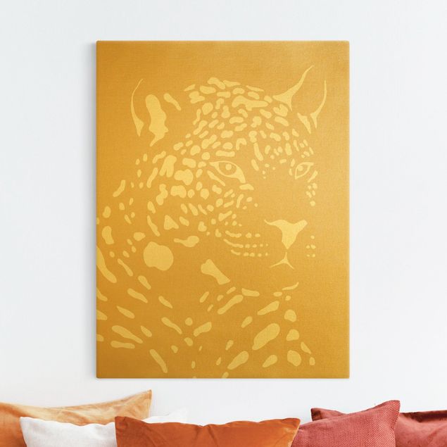 Obrazy do salonu Zwierzęta Safari - portret lamparta beżowy