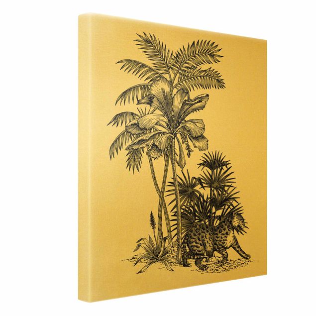Tygrys obraz Ilustracja w stylu vintage - tygrys i drzewa palmowe