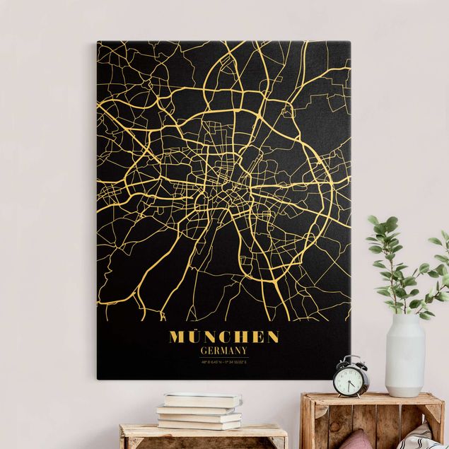 Obrazy nowoczesne Mapa miasta Monachium - Klasyczna czerń