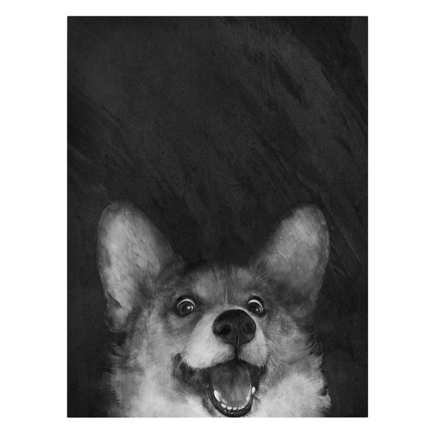 Zwierzęta obrazy Ilustracja pies Corgi malarstwo czarno-biały