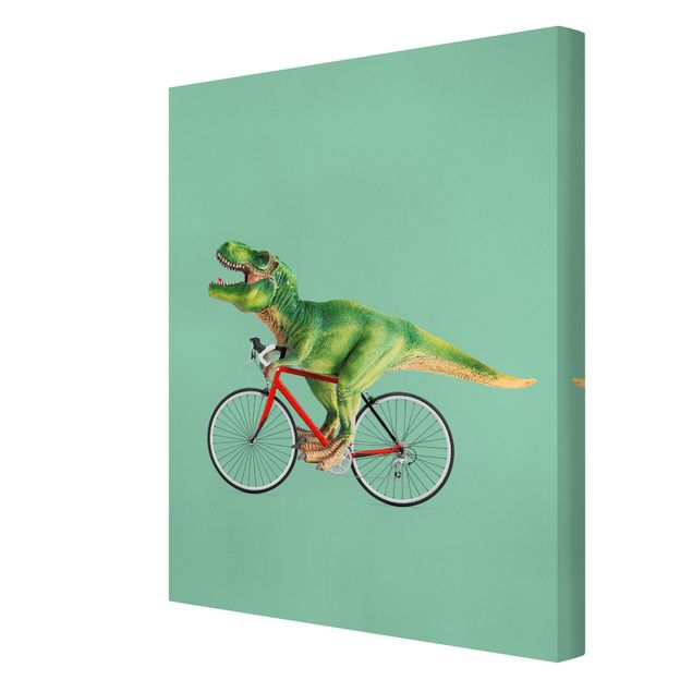 Zielony obraz Dinozaur z rowerem