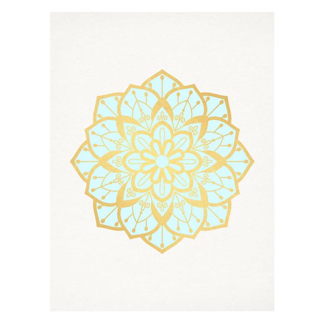 Niebieskie obrazy Mandala Ilustracja kwiatowa jasnoniebieski złoty