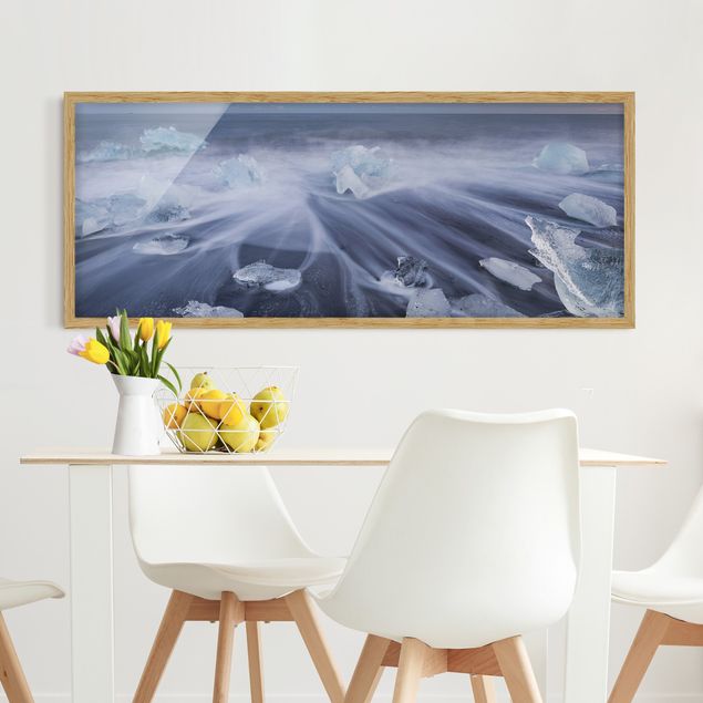 Obrazy w ramie krajobraz Drobiny lodu na plaży we wschodniej Islandii