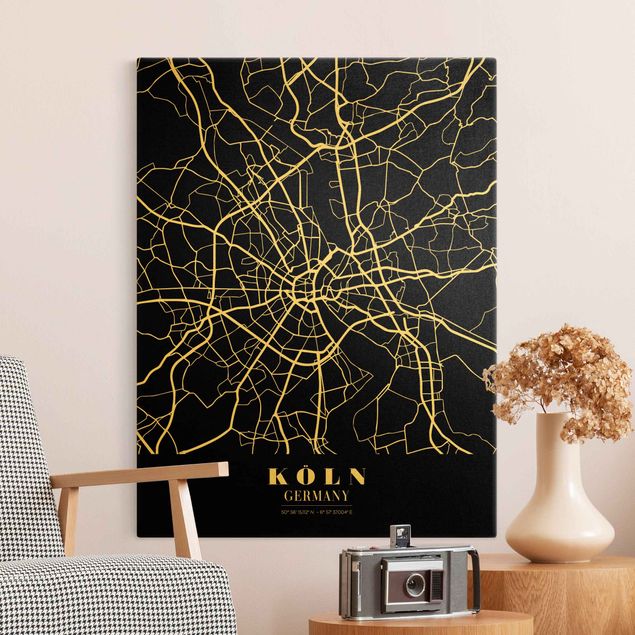 Obrazy nowoczesne Mapa miasta Kolonia - Klasyczna czerń