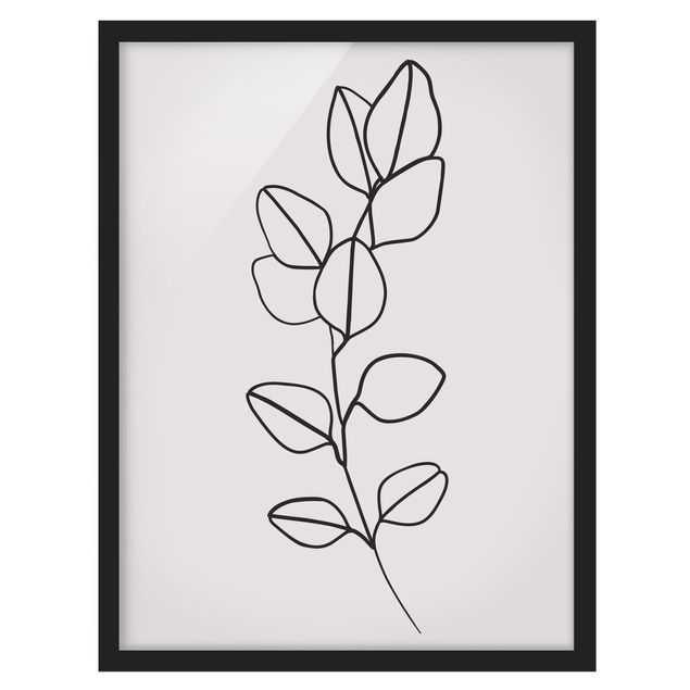 Obrazy w ramie do łazienki Line Art Gałązka liści czarno-biały