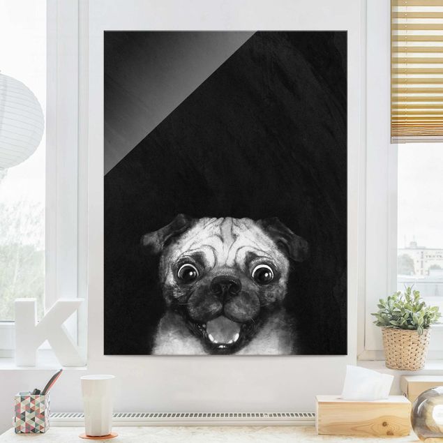 Obrazki czarno białe Ilustracja pies Pug malarstwo na czarno-biały