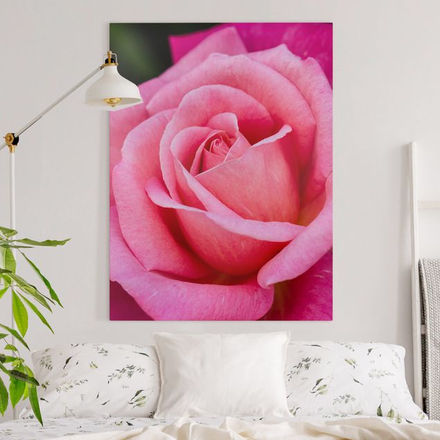 Dekoracja do kuchni Kwiat różowej róży na tle zieleni