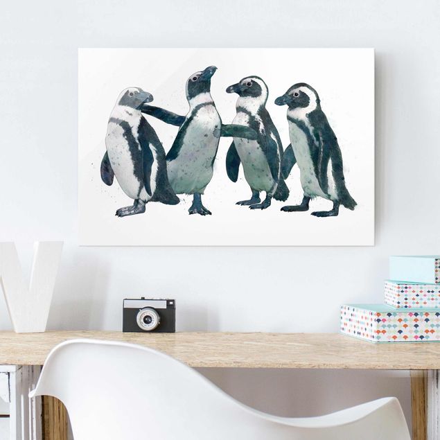 Obrazy artystów Ilustracja pingwinów czarno-biały Akwarela
