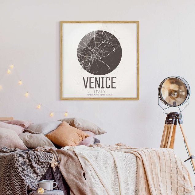 Obrazy w ramie do korytarzu Mapa miasta Wenecja - Retro