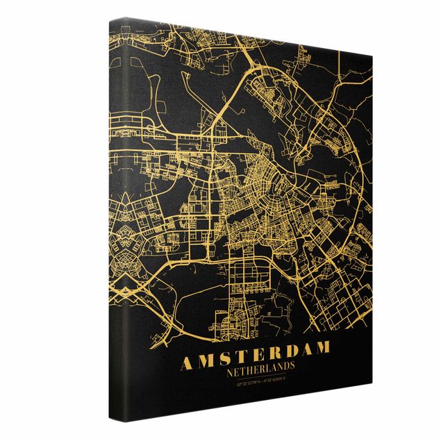 Obraz na płótnie City Map Amsterdam - Klasyczna Black