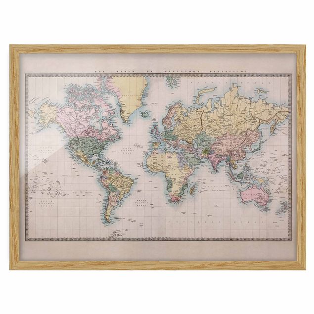 Obrazy w ramie do kuchni Dawna mapa świata, ok. 1850 r.