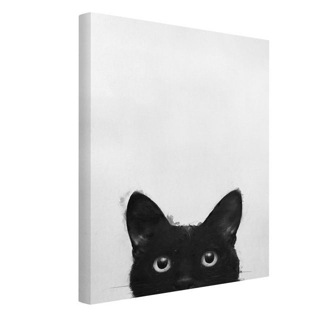 Nowoczesne obrazy Ilustracja czarnego kota na białym obrazie