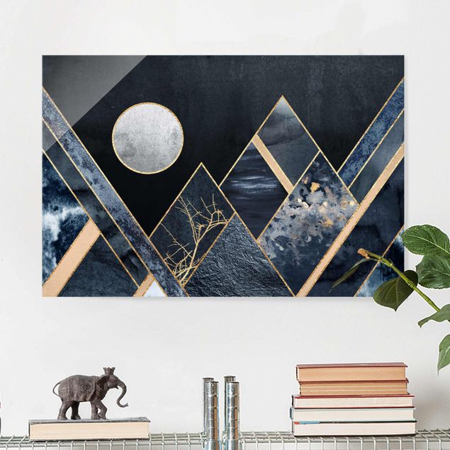 Obrazy góry Złoty księżyc abstrakcyjne czarne góry