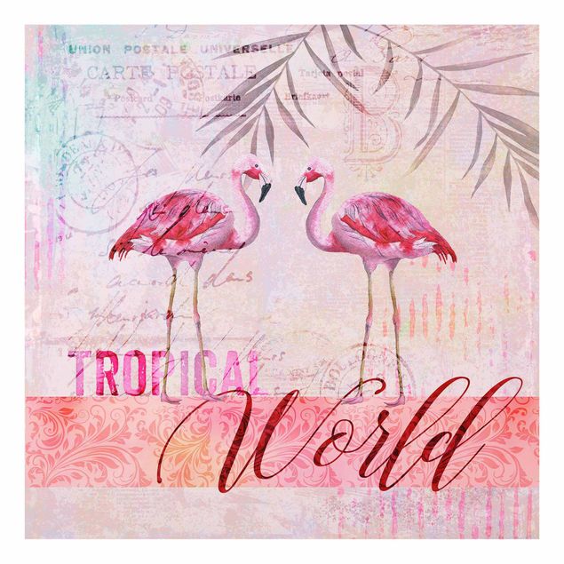 Obrazy ze zwierzętami Kolaż w stylu vintage - Flamingi w tropikalnym świecie