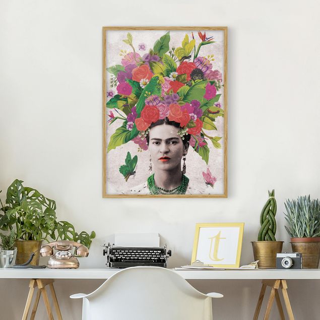 Obrazy w ramie artystyczne Frida Kahlo - Portret z kwiatami