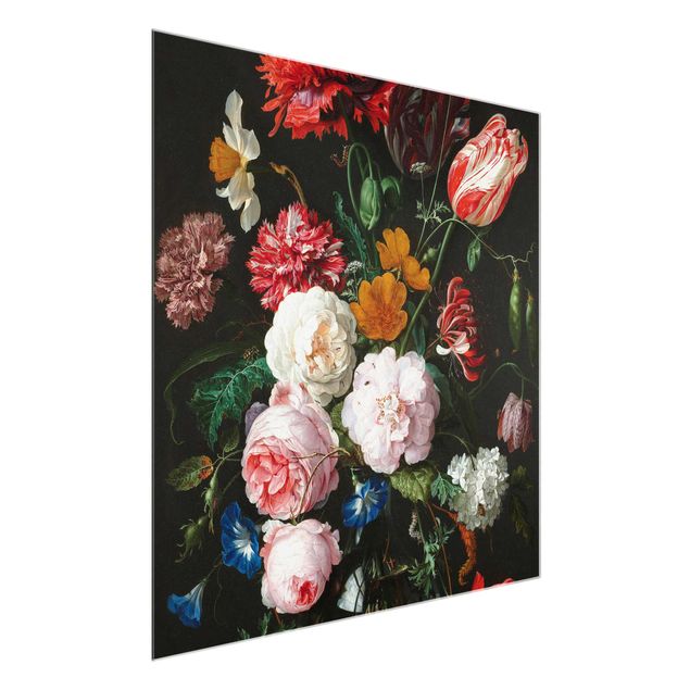 Obrazy na szkle artyści Jan Davidsz de Heem - Martwa natura z kwiatami w szklanym wazonie