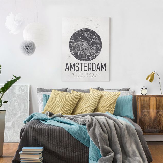 Nowoczesne obrazy Mapa miasta Amsterdam - Retro