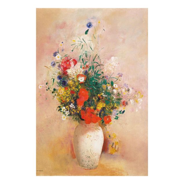 Obrazy na szkle artyści Odilon Redon - Wazon z kwiatami (tło różane)