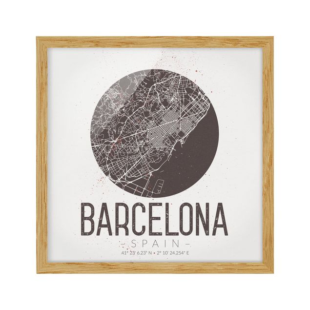 Obrazy w ramie do kuchni Mapa miasta Barcelona - Retro