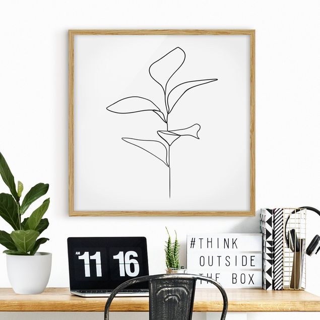 Obrazy w ramie artystyczne Line Art Liście roślin Czarne Białe