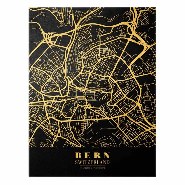 Sbraz mapa swiata Mapa miasta Berno - Klasyczna czerń