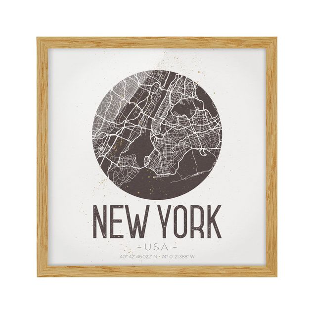 Obrazy w ramie do łazienki Mapa miasta Nowy Jork - Retro