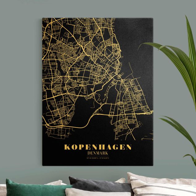 Obrazy z napisami Mapa miasta Kopenhaga - Klasyczna czerń