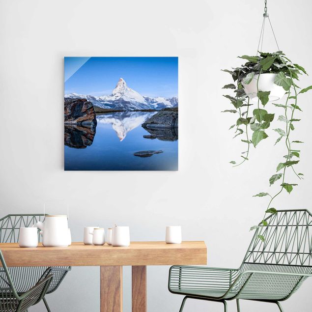 Obrazy na szkle kwadrat Jezioro Stelli przed Matterhornem