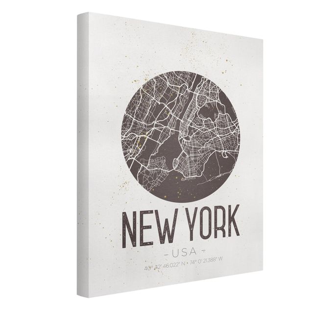 Obrazy z napisami Mapa miasta Nowy Jork - Retro