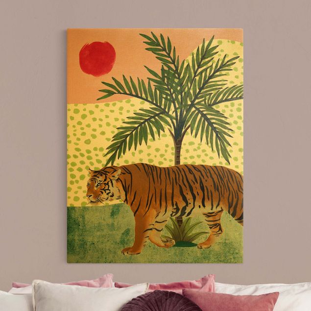 Obrazy tygrys Chodzący tygrys o poranku Czerwony
