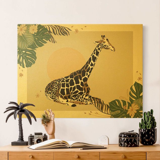 Nowoczesne obrazy do salonu Zwierzęta safari - Żyrafa o zachodzie słońca