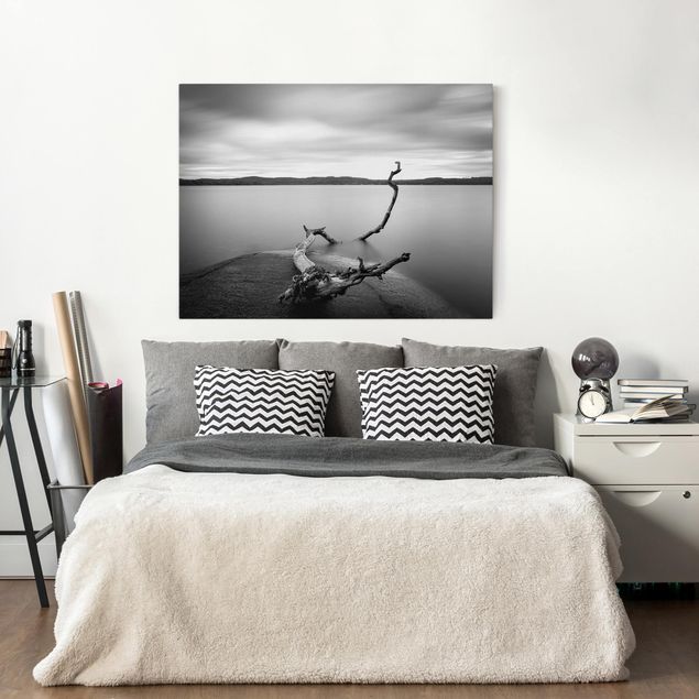 Obrazy nowoczesne Zachód słońca nad jeziorem czarno-biały