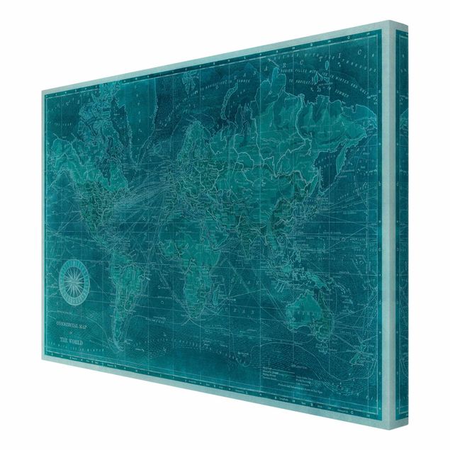 Obraz niebieski Lazurowa mapa świata w stylu vintage